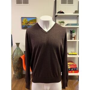 ZEGNA Cashmere/Silk V-Neck Pullover Sweater in Brown - Size 56/XXL